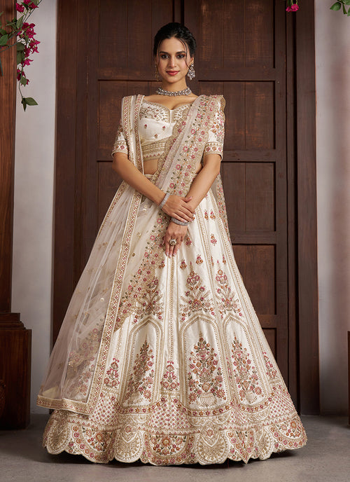Cream Multi Embroidery Bridal Lehenga Choli
