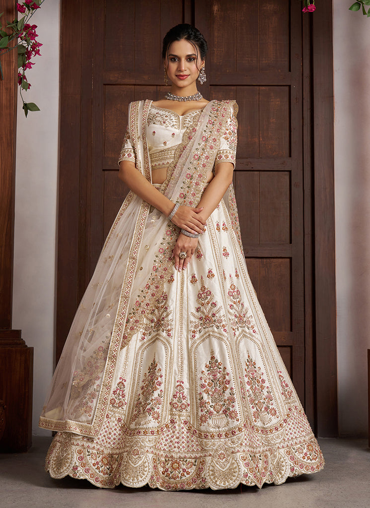 Cream Multi Embroidery Bridal Lehenga Choli