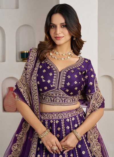 Purple Embroidery Bridal Lehenga Choli