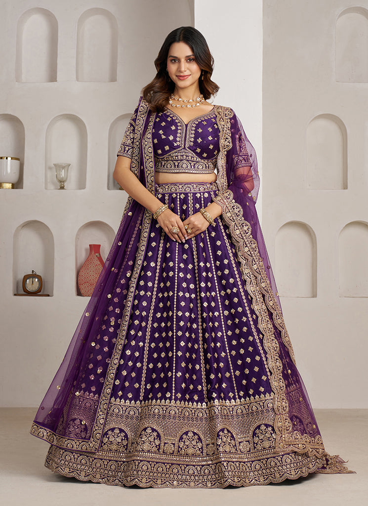 Purple Embroidery Bridal Lehenga Choli
