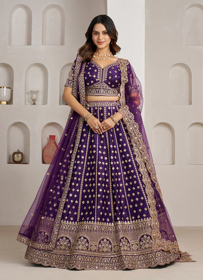 Purple Embroidery Bridal Lehenga Choli