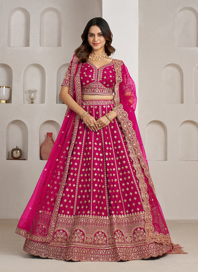 Magenta Pink Embroidery Bridal Lehenga Choli