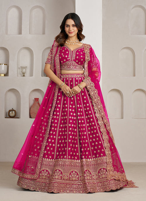 Magenta Pink Embroidery Bridal Lehenga Choli