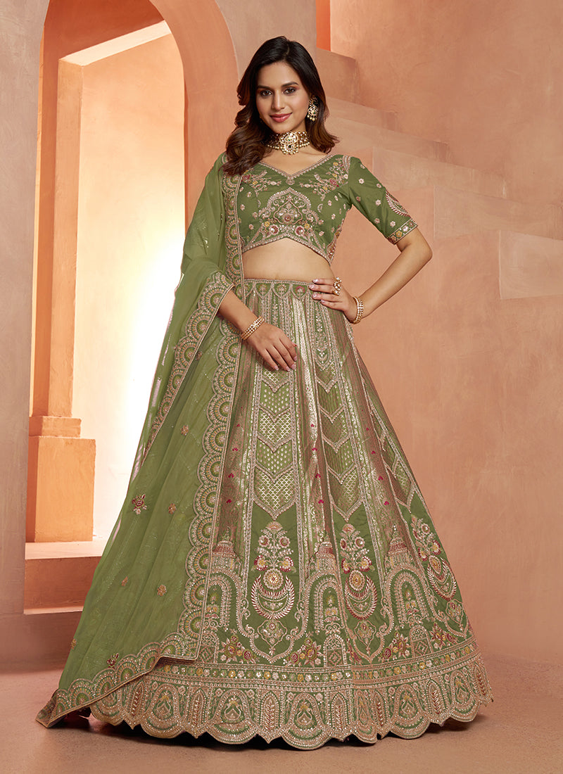 Green Embroidery Bridal Lehenga Choli