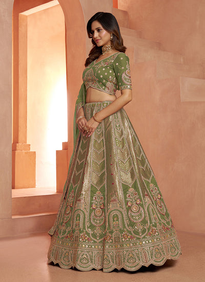 Green Embroidery Bridal Lehenga Choli