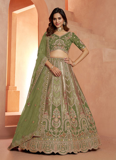 Green Embroidery Bridal Lehenga Choli