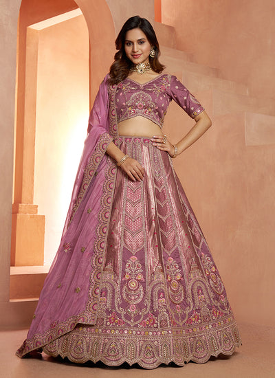 Mauve Embroidery Bridal Lehenga Choli