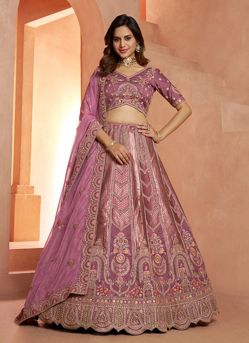 Mauve Embroidery Bridal Lehenga Choli