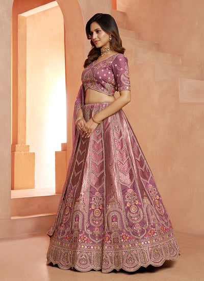 Mauve Embroidery Bridal Lehenga Choli