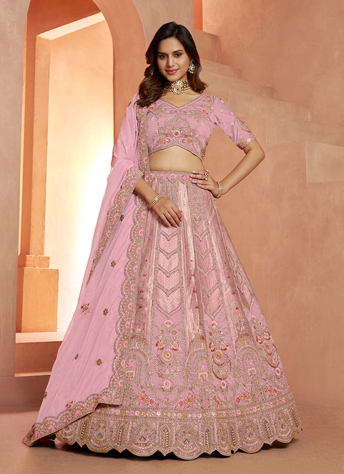 Pink Embroidery Bridal Lehenga Choli