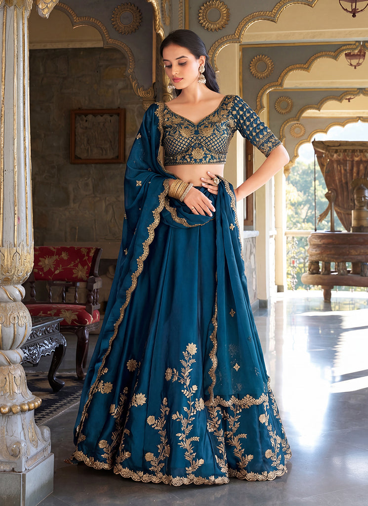 Royal Blue Sequins Embroidered Silk Lehenga Choli