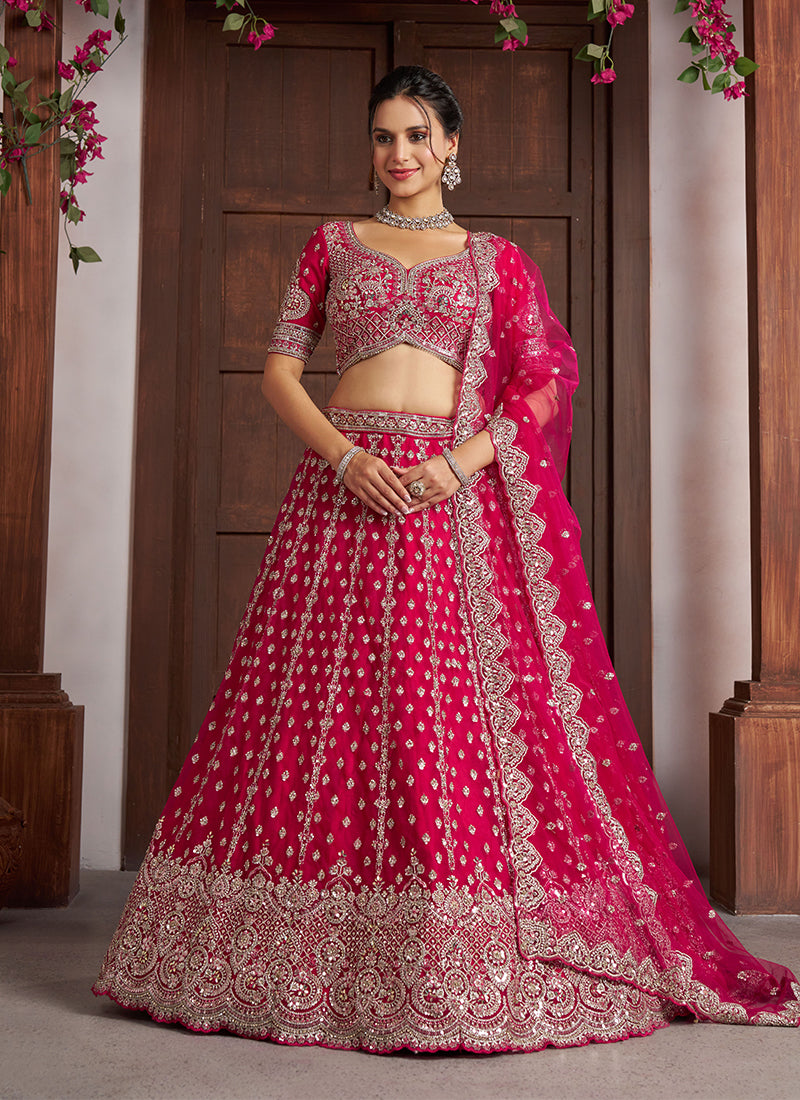 Dark Pink Embroidery Bridal Lehenga Choli