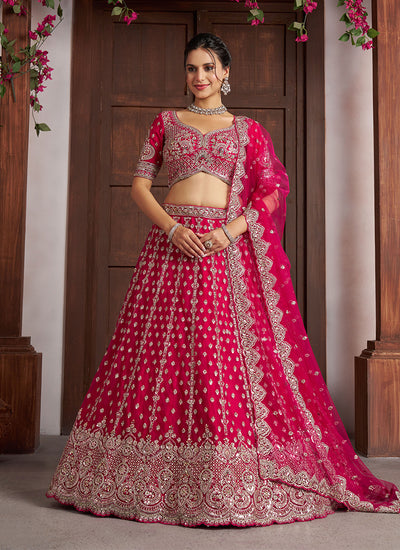 Dark Pink Embroidery Bridal Lehenga Choli