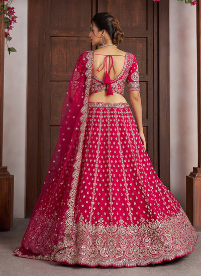 Dark Pink Embroidery Bridal Lehenga Choli