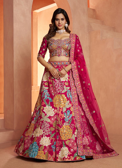Dark Pink Traditional Embroidered Wedding Lehenga Choli