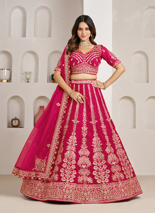 Rani Pink Embroidered Bridal Lehenga Choli
