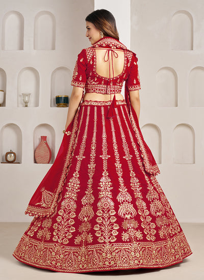 Deep Red Embroidery Bridal Lehenga Choli