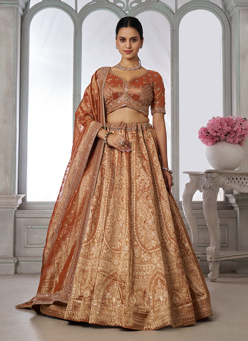 Burnt Orange Embroidery Bridal Lehenga Choli