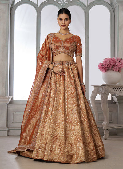 Burnt Orange Embroidery Bridal Lehenga Choli