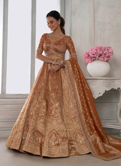Burnt Orange Embroidery Bridal Lehenga Choli