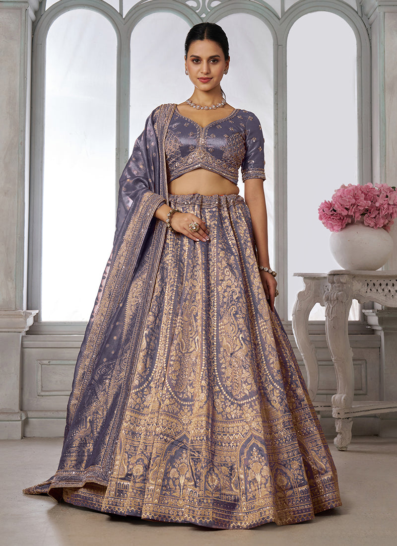 Lilac Purple Embroidery Bridal Lehenga Choli