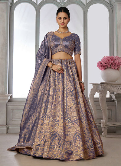 Lilac Purple Embroidery Bridal Lehenga Choli