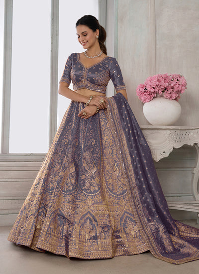 Lilac Purple Embroidery Bridal Lehenga Choli