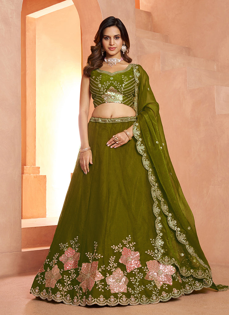 Mehendi Green Embroidery Bridal Lehenga Choli