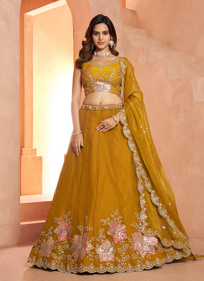 Mustard Yellow Embroidery Bridal Lehenga Choli