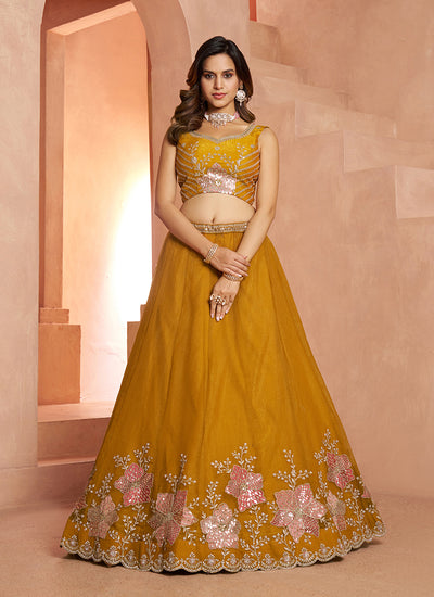 Mustard Yellow Embroidery Bridal Lehenga Choli