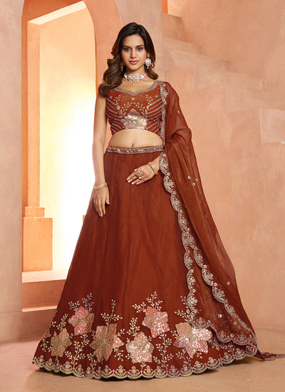 Rust Brown Embroidery Bridal Lehenga Choli