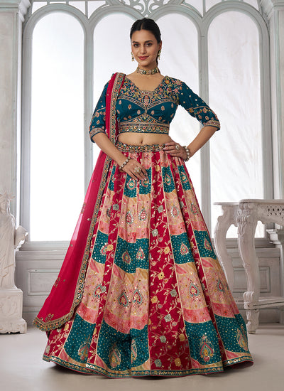 Blue Multicolor Embroidery Bridal Lehenga Choli