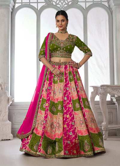 Green Multicolor Embroidery Bridal Lehenga Choli