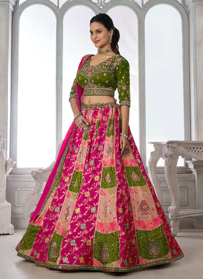 Green Multicolor Embroidery Bridal Lehenga Choli