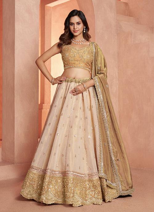 Ivory Gold Traditional Embroidered Wedding Lehenga Choli