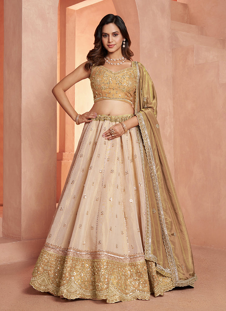 Ivory Gold Traditional Embroidered Wedding Lehenga Choli