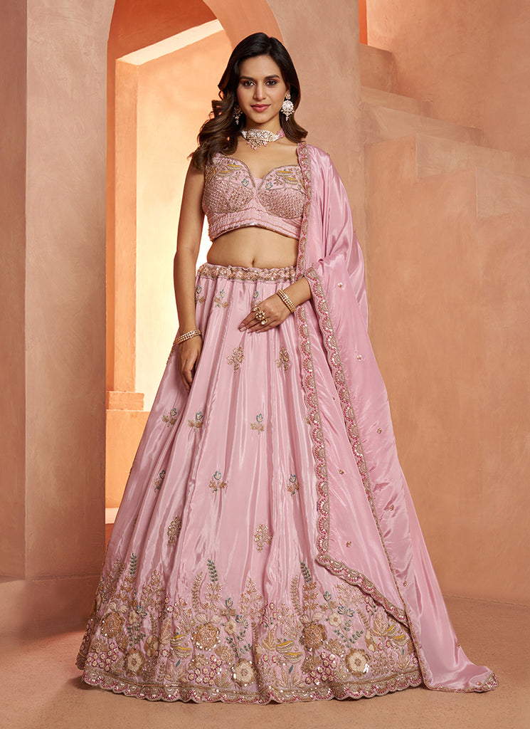 Pink Traditional Embroidered Wedding Lehenga Choli