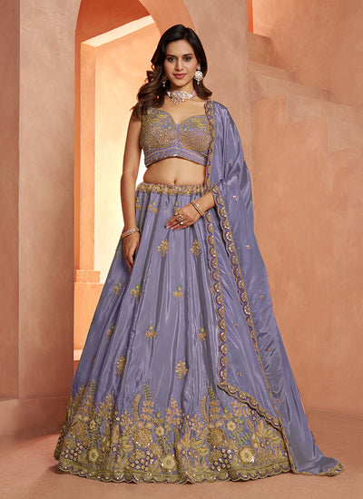 Lavender Traditional Embroidered Wedding Lehenga Choli