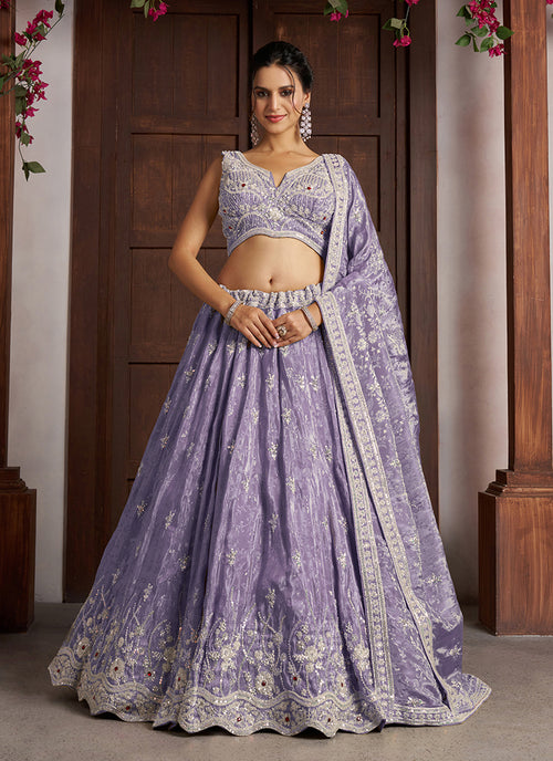 Dusty Purple Traditional Embroidered Wedding Lehenga Choli