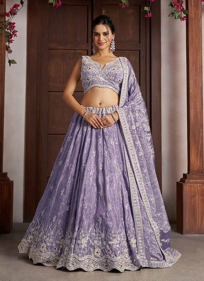 Dusty Purple Traditional Embroidered Wedding Lehenga Choli