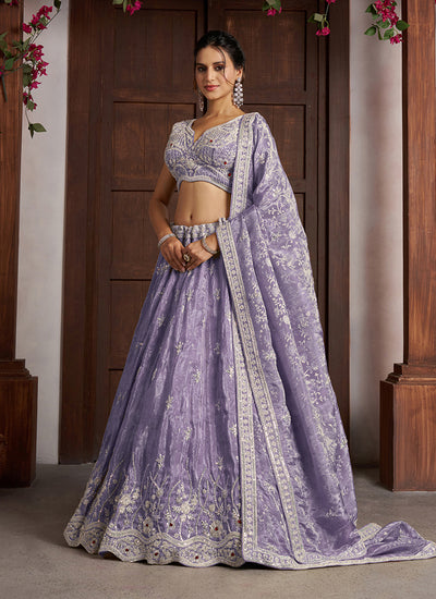 Dusty Purple Traditional Embroidered Wedding Lehenga Choli