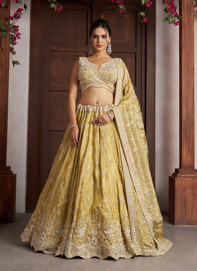 Light Yellow Traditional Embroidered Wedding Lehenga Choli