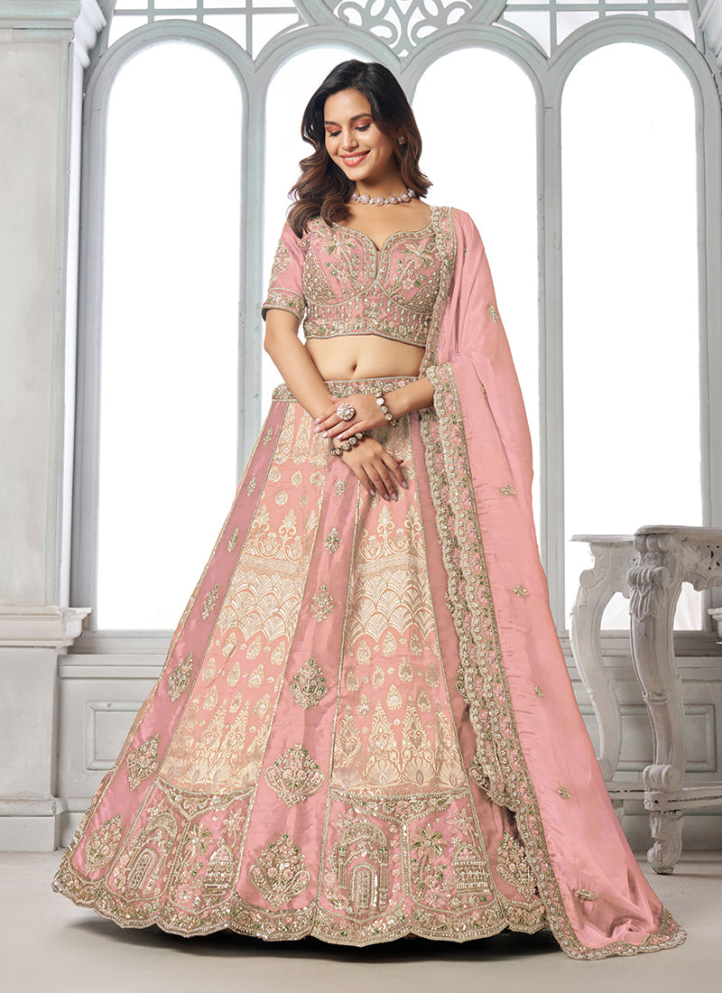 Soft Pink Embroidery Bridal Lehenga Choli
