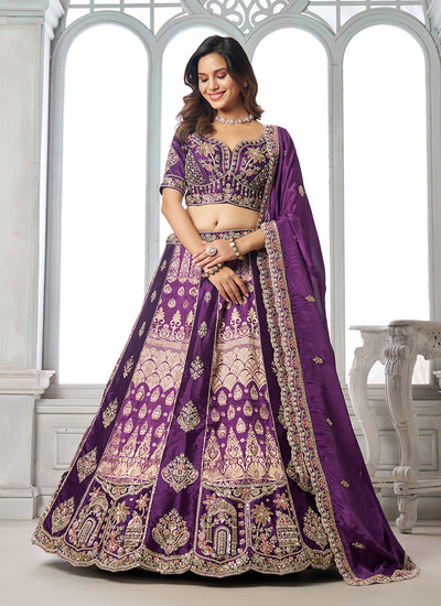 Violet Purple Embroidery Bridal Lehenga Choli