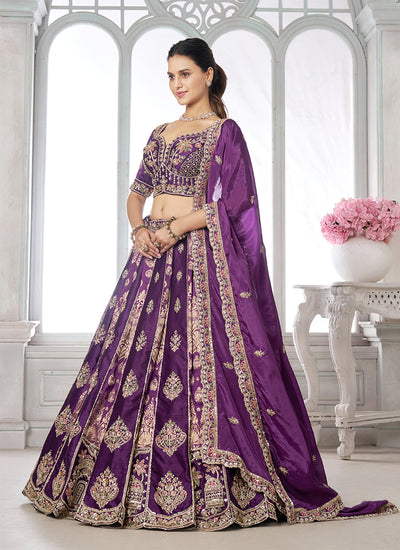 Violet Purple Embroidery Bridal Lehenga Choli