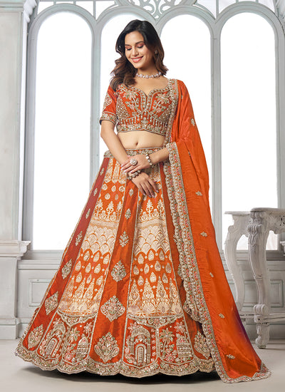 Orange Embroidered Bridal Lehenga Choli
