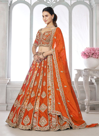 Orange Embroidered Bridal Lehenga Choli