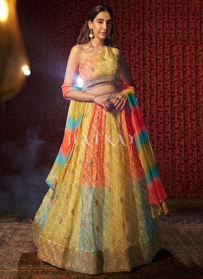 Yellow Multicolor Embroidered Lehenga Choli