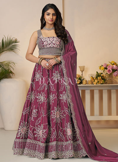 Magenta Pink Traditional Embroidery Bridal Lehenga Choli