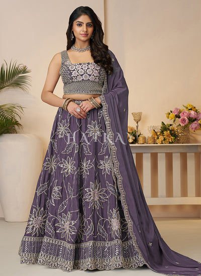 Purple Traditional Embroidery Bridal Lehenga Choli